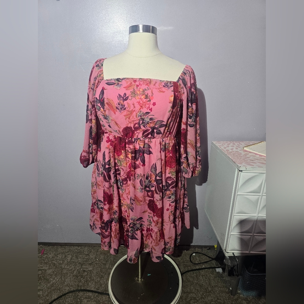 Torrid Floral Pink Dress with Square Neckline Size 2x